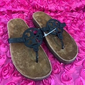 Tory Burch Cloud Miller Sandals Black Patent Leather Shoes